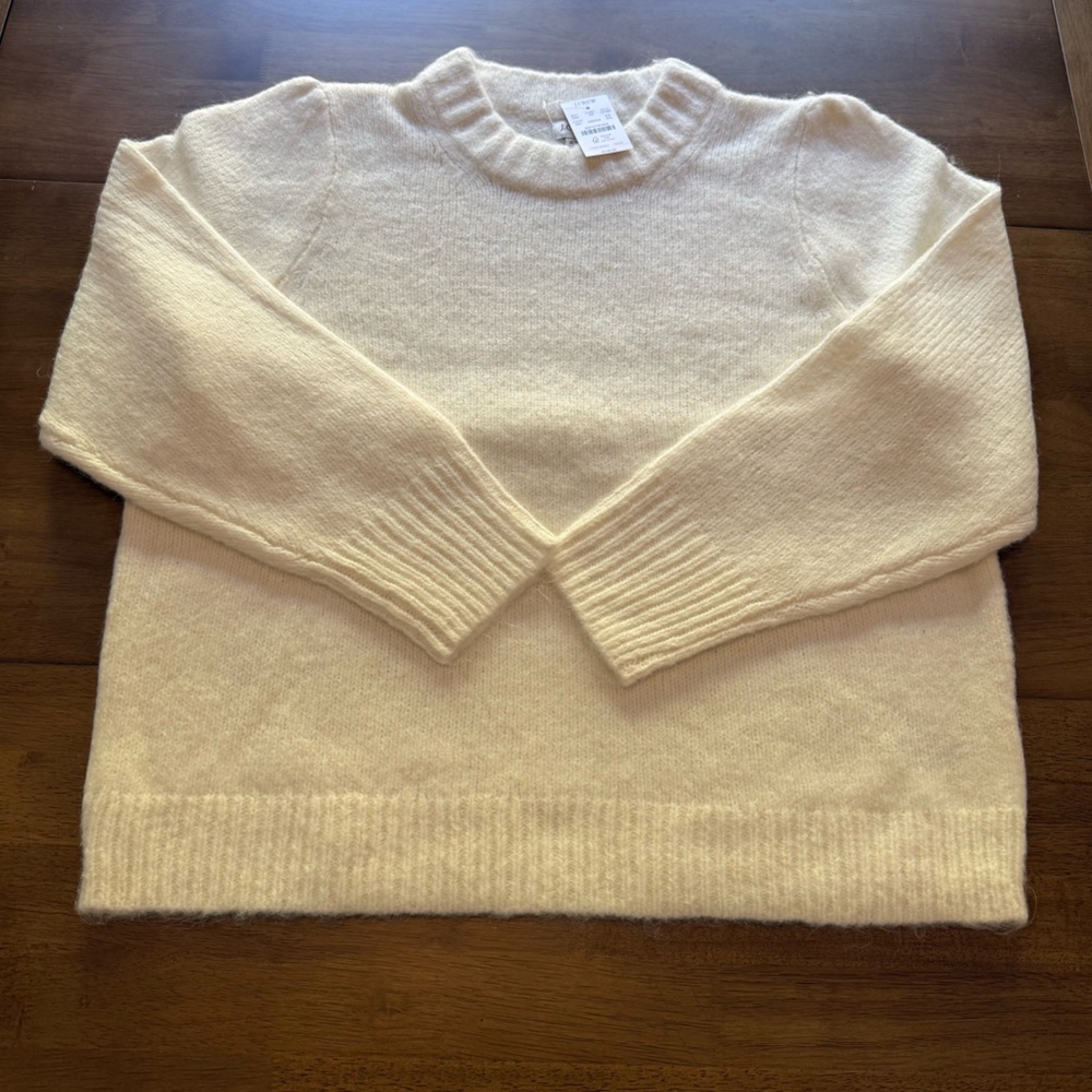 J.Crew Fuzzy Puff-Sleeve Sweater — NWT — Size XXL — Ivory - Picture 5 of 13